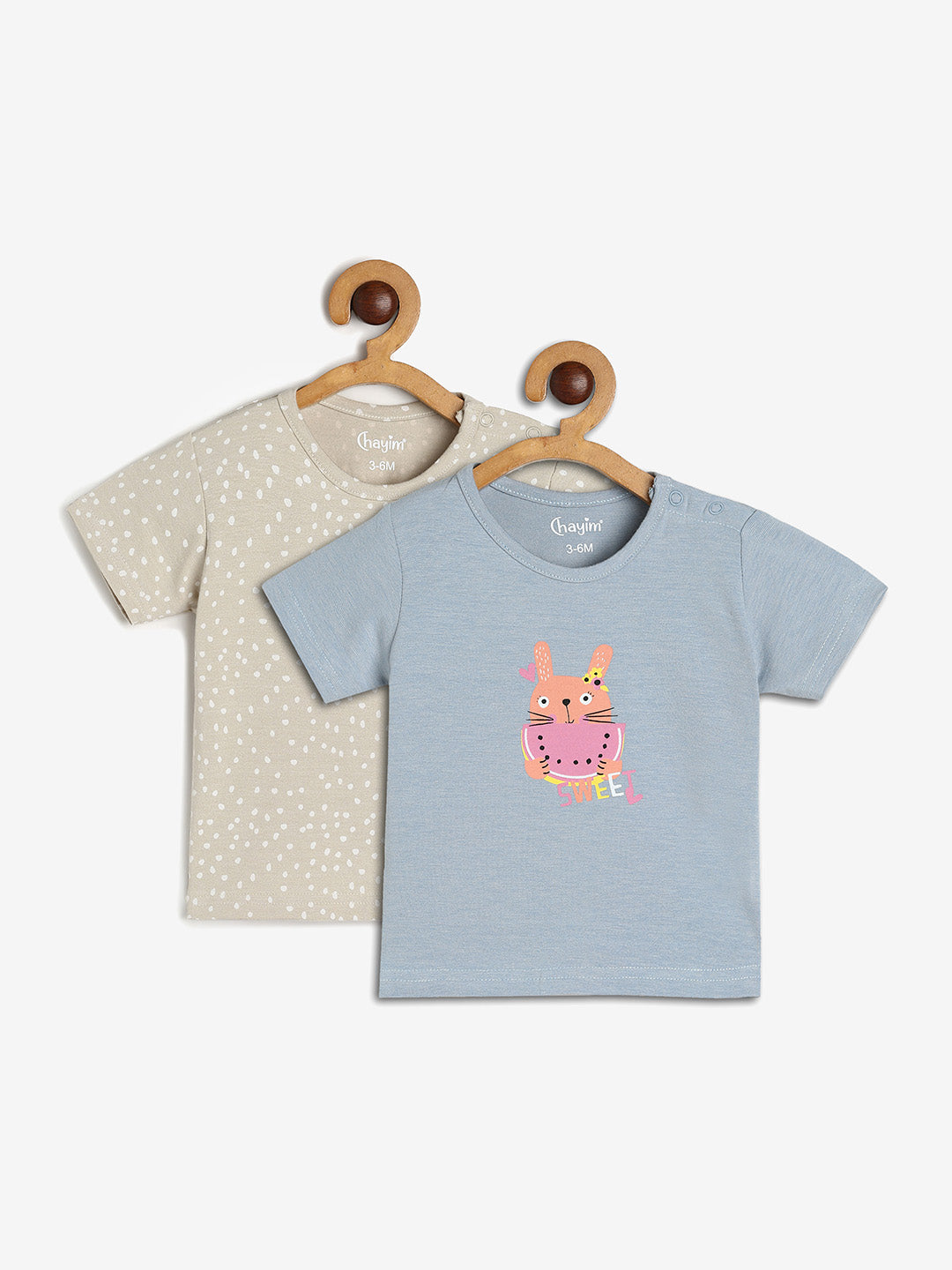 Pack of 2 Baby Cotton Modal Half sleeve T-shirts Baby Blue / Beige Aop