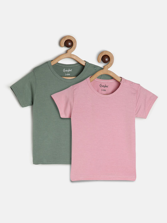 Pack of 2 Baby Stretch Modal Half sleeve T-shirts Green/Pink