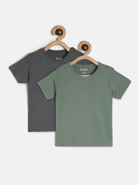 Pack of 2 Baby Stretch Modal Half sleeve T-shirts Green/Grey