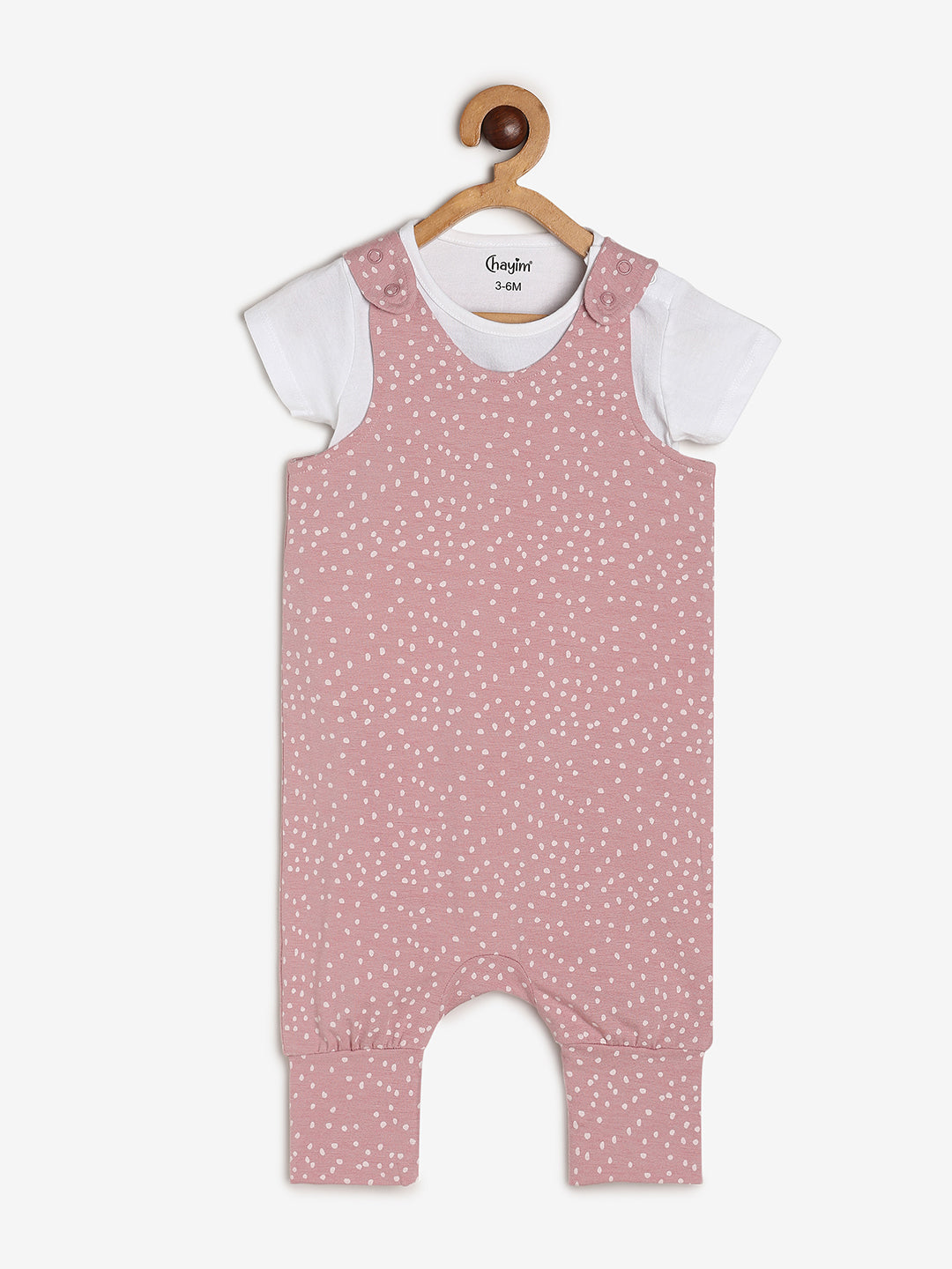 Baby Cotton Modal Dungaree Set Pink Dot Print/White