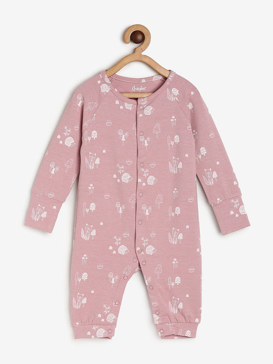 Baby Stretch Cotton Sleepsuit/Playsuit Pink Ctr Print
