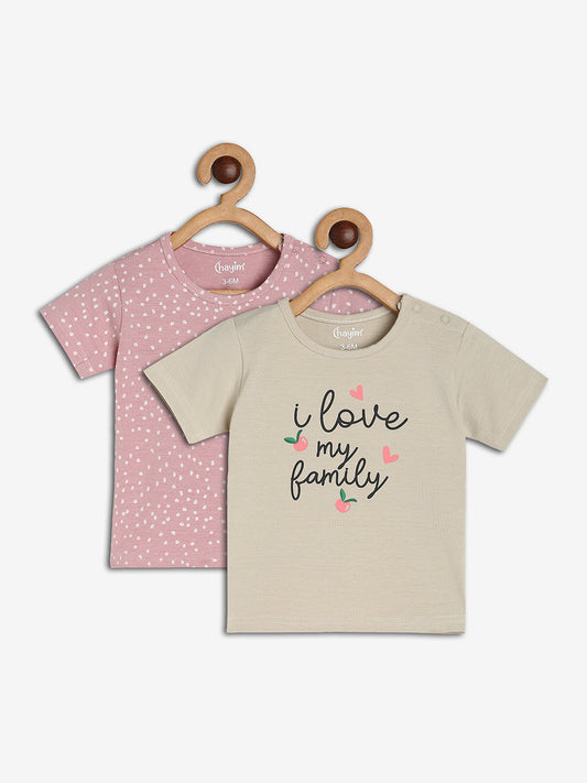 Pack of 2 Baby  Cotton Modal Half sleeve T-shirts Pink Printed /Beige