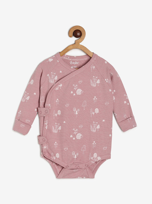 Baby Cotton Modal Expandable Bodysuit Pink Ctr Print