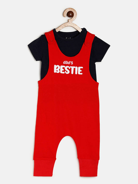 Baby Bamboo Cotton Dungaree Set Red/Navy