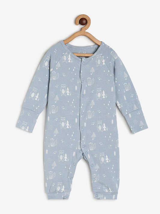 Baby Stretch Cotton Sleepsuit/Playsuit Blue Ctr print