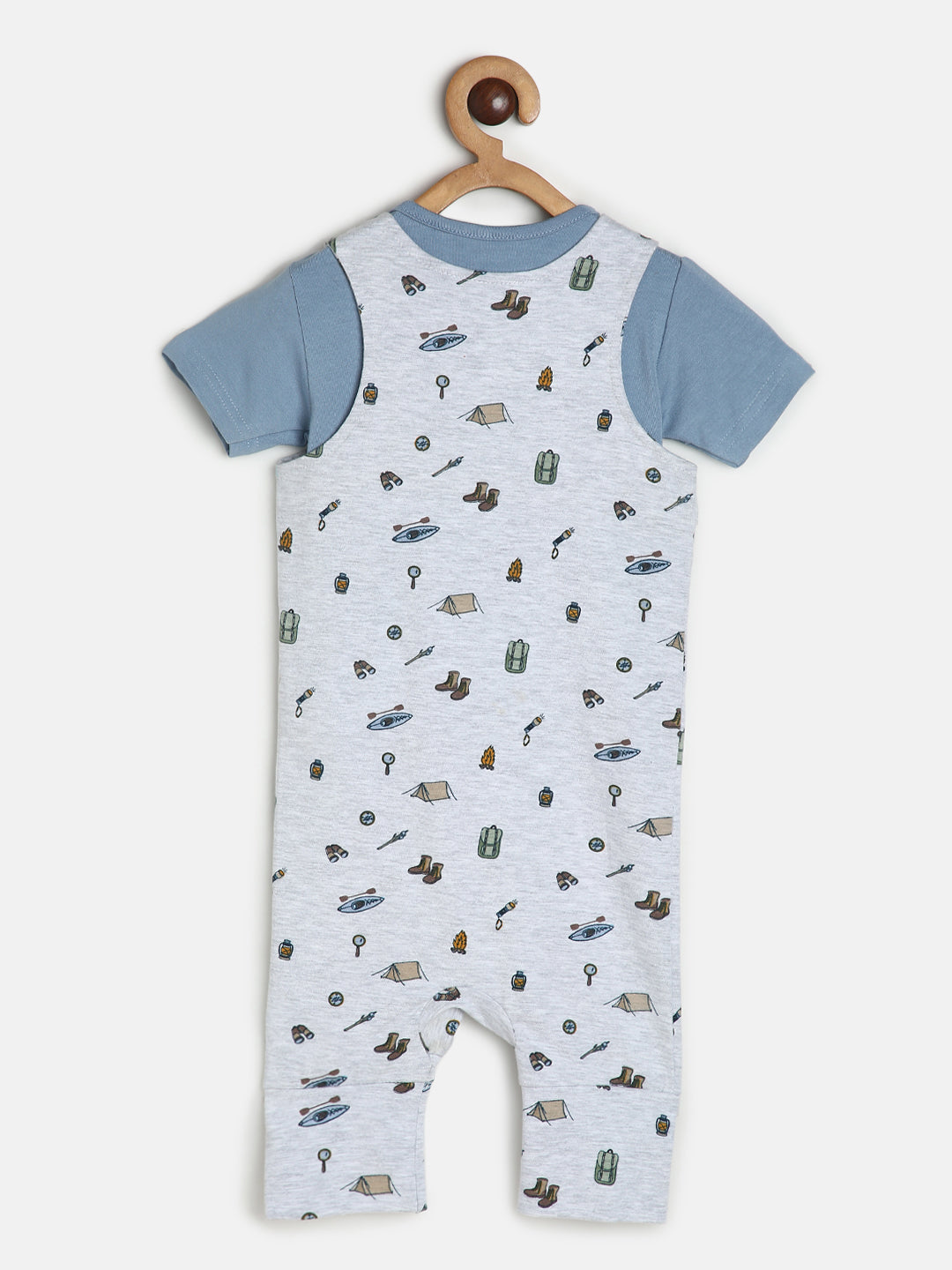 Baby Modal Stretch Dungaree Set Blue Tee /Travel Print