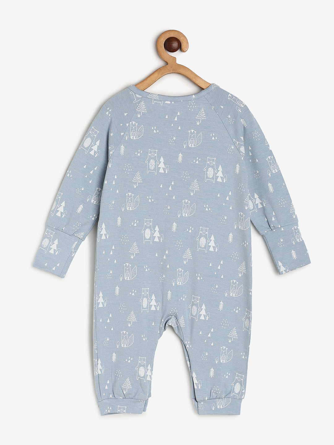 Baby Stretch Cotton Sleepsuit/Playsuit Blue Ctr print