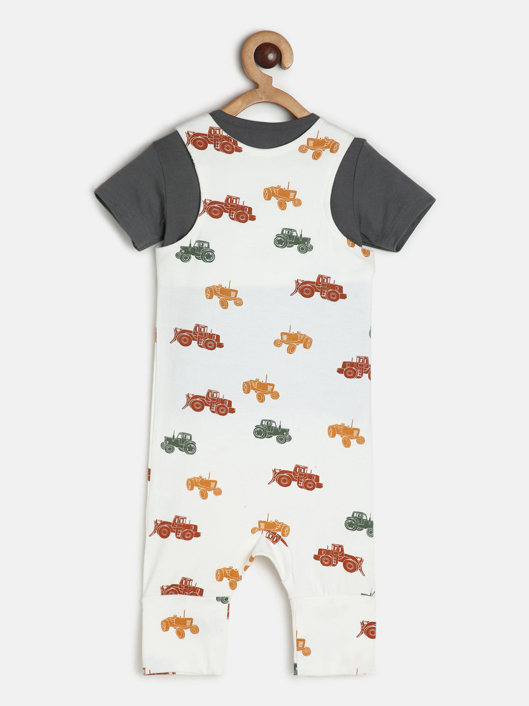 Baby Modal Stretch Dungaree Set Grey Tee /Vehicle Print