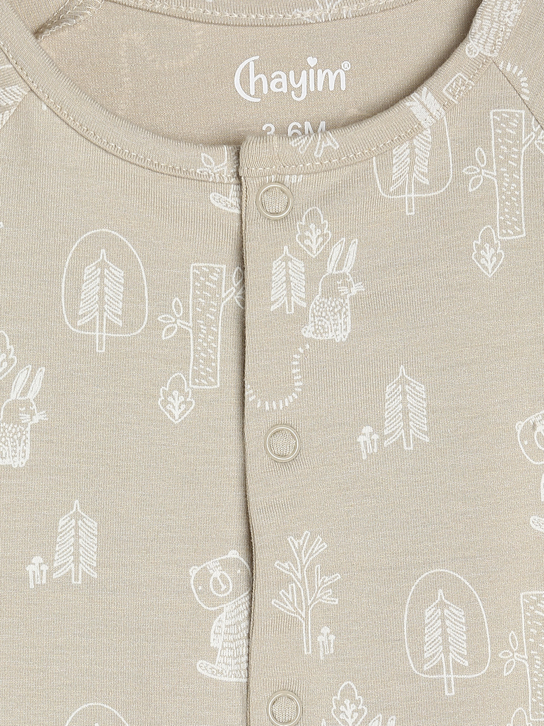 Baby Stretch Cotton Sleepsuit/Playsuit Beige Ctr Print