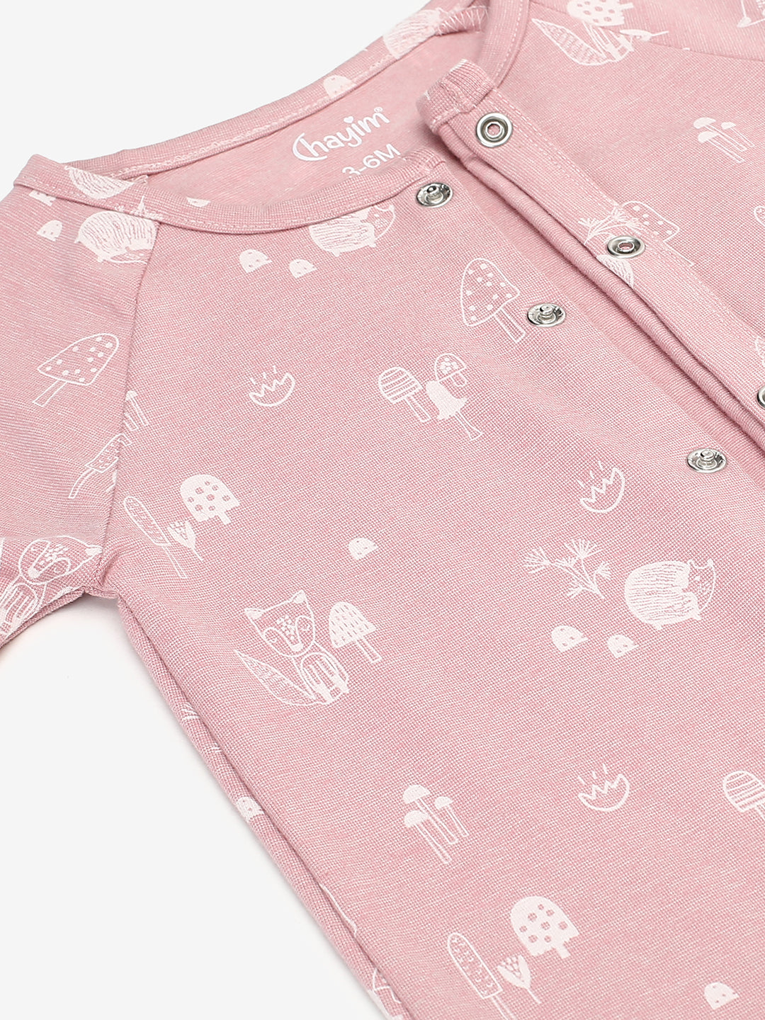 Baby Stretch Cotton Sleepsuit/Playsuit Pink Ctr Print