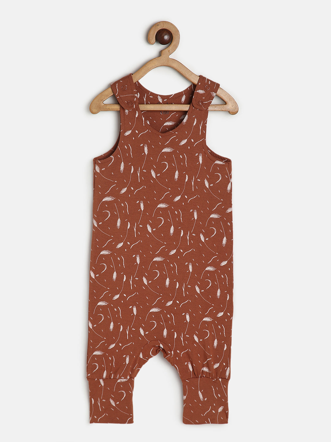 Baby Modal Stretch Dungaree Set Baby Pink Tee /Leaf Print