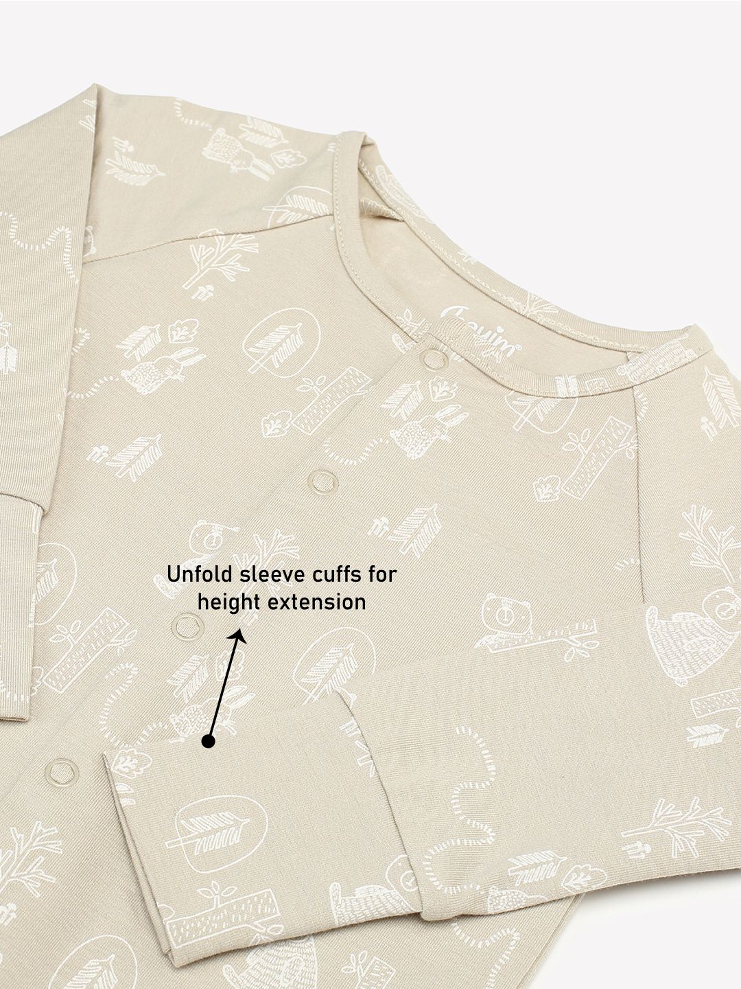 Baby Stretch Cotton Sleepsuit/Playsuit Beige Ctr Print