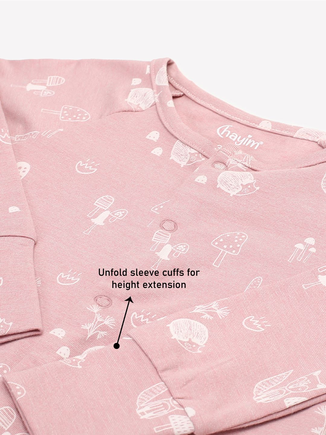 Baby Stretch Cotton Sleepsuit/Playsuit Pink Ctr Print