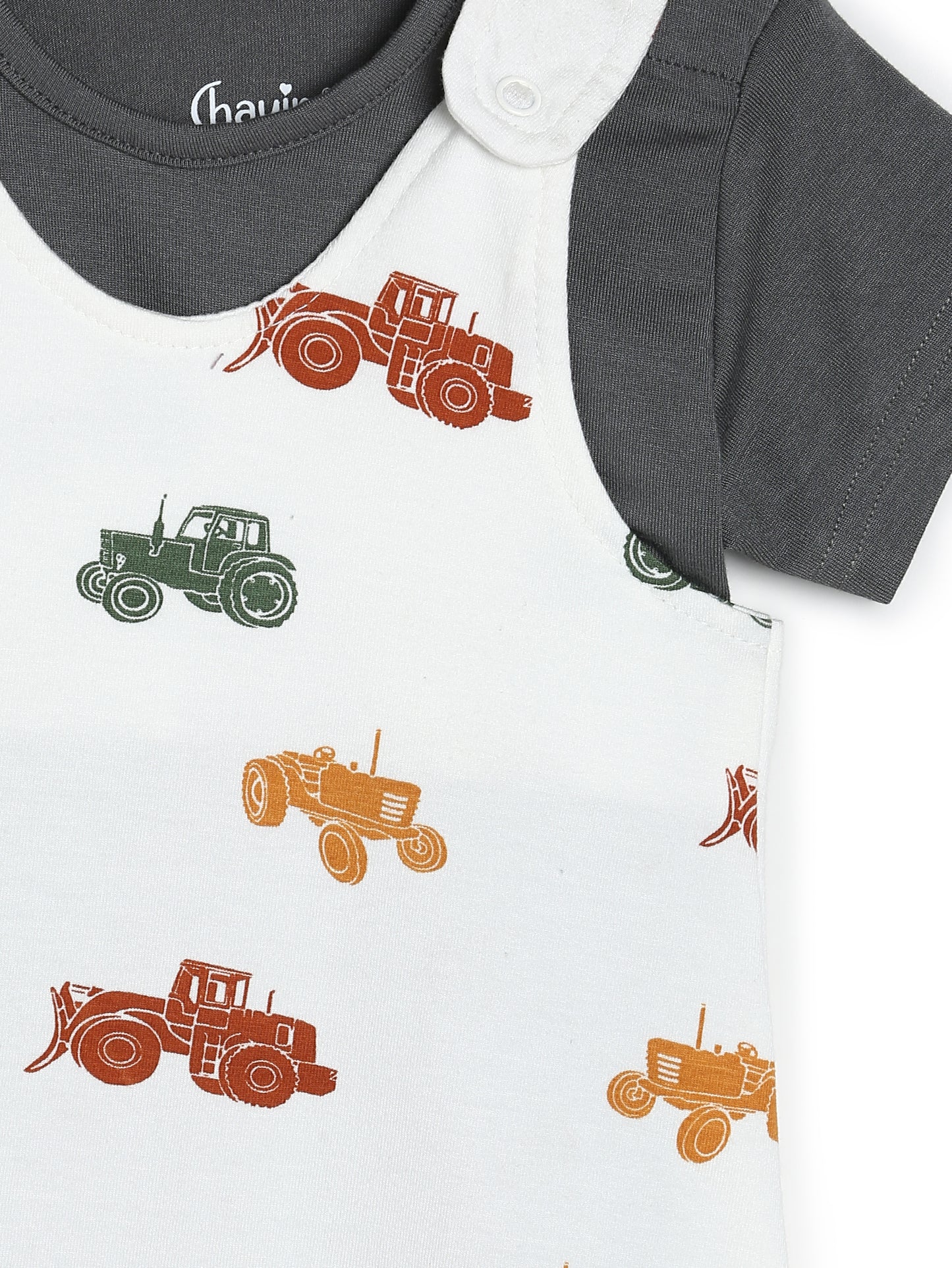 Baby Modal Stretch Dungaree Set Grey Tee /Vehicle Print